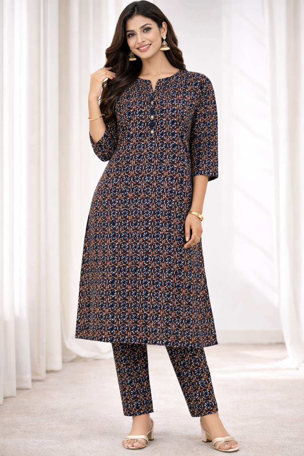 traditional ajrakh printed co ord set for women l