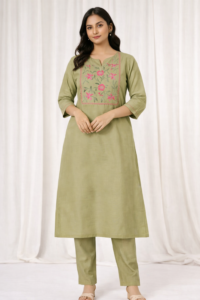 elegant embroidered neck 2 piece set — subtle luxury